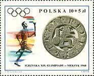 (1968-044) Марка Польша "Бегун с Олимпийским огнем" , III Θ